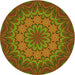 Square Patterned Dark Yellow Green Rug, pat1257yw