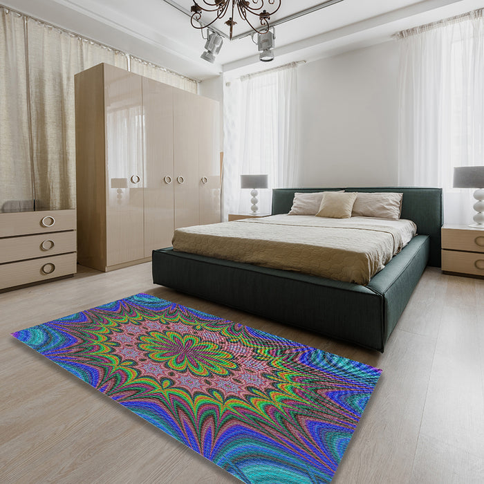 Patterned Purple Modern Rug in a Bedroom, pat1257