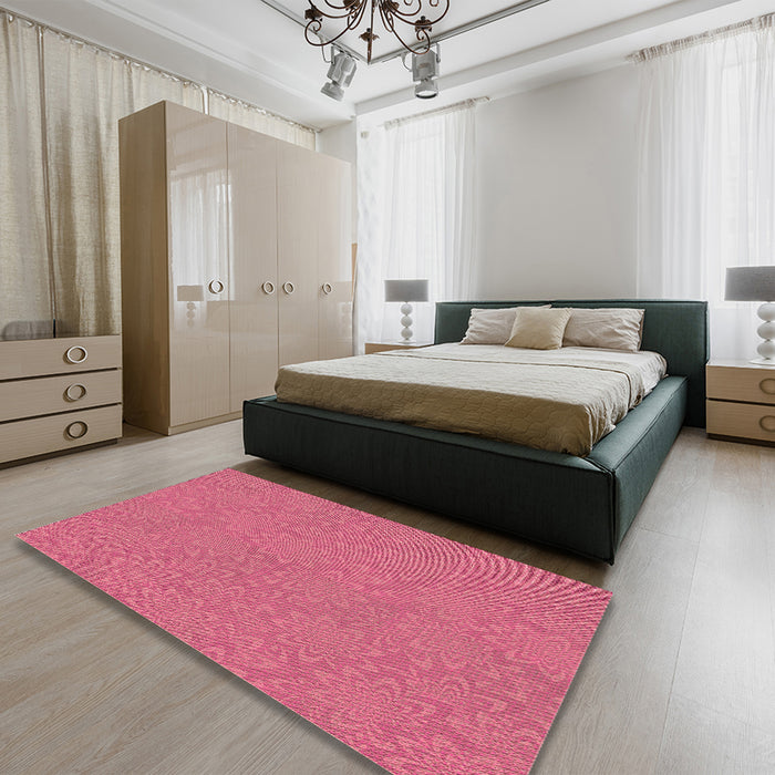 Round Machine Washable Transitional Pink Rug in a Office, wshpat1258brn