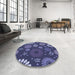 Round Patterned Medium Slate Blue Rug in a Office, pat1259blu