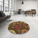 Round Patterned Red Rug in a Office, pat1259brn