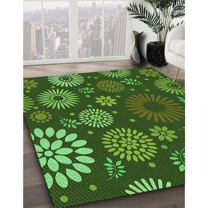 Machine Washable Transitional Dark Forest Green Rug in a Family Room, wshpat1259grn
