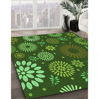 Patterned Dark Forest Green Rug, pat1259grn