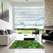 Machine Washable Transitional Dark Forest Green Rug in a Kitchen, wshpat1259grn