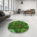 Round Patterned Dark Forest Green Rug in a Office, pat1259grn