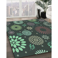 Patterned Dark Coffee Brown Rug, pat1259lblu