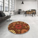 Round Patterned Orange Rug in a Office, pat1259org