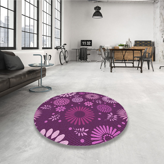 Round Patterned Crimson Purple Rug in a Office, pat1259pur