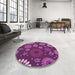 Round Patterned Crimson Purple Rug in a Office, pat1259pur