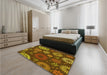 Patterned Red Brown Rug in a Bedroom, pat1259yw