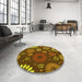 Round Patterned Red Brown Rug in a Office, pat1259yw