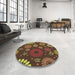 Round Machine Washable Transitional Night Red Rug in a Office, wshpat1259