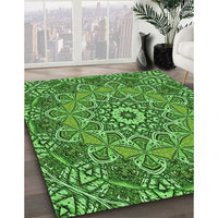 Patterned Deep Emerald Green Rug, pat126grn