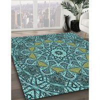 Patterned Medium Turquoise Green Rug, pat126lblu