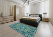 Patterned Medium Turquoise Green Rug in a Bedroom, pat126lblu