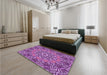 Patterned Dark Magenta Purple Rug in a Bedroom, pat126pur