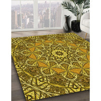 Patterned Dark Bronze Brown Rug, pat126yw