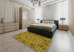 Patterned Dark Bronze Brown Rug in a Bedroom, pat126yw