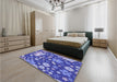 Patterned Purple Mimosa Purple Rug in a Bedroom, pat1260blu