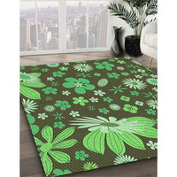 Patterned Army Green Rug, pat1260grn