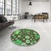 Round Patterned Army Green Rug in a Office, pat1260grn