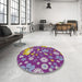 Round Patterned Silver Pink Novelty Rug in a Office, pat1260