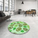 Round Patterned Light Green Rug in a Office, pat1261grn