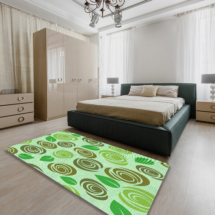 Round Machine Washable Transitional Light Green Rug in a Office, wshpat1261grn