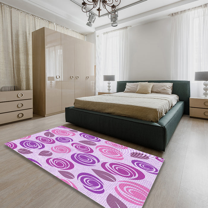 Patterned Blossom Pink Rug in a Bedroom, pat1261pur