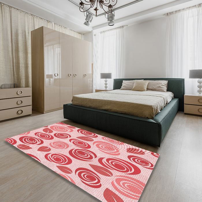 Patterned Deep Rose Pink Rug in a Bedroom, pat1261rd