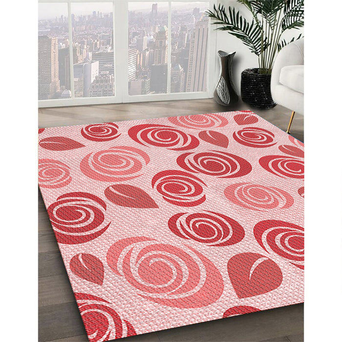 Patterned Deep Rose Pink Rug in Family Room, pat1261rd
