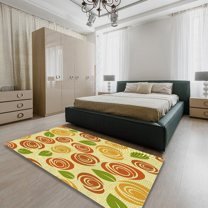 Patterned Orange Rug in a Bedroom, pat1261yw