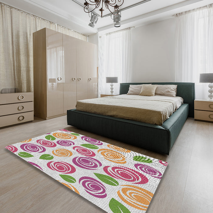 Patterned White Gold Novelty Rug in a Bedroom, pat1261