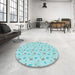 Round Patterned Blue Rug in a Office, pat1262lblu