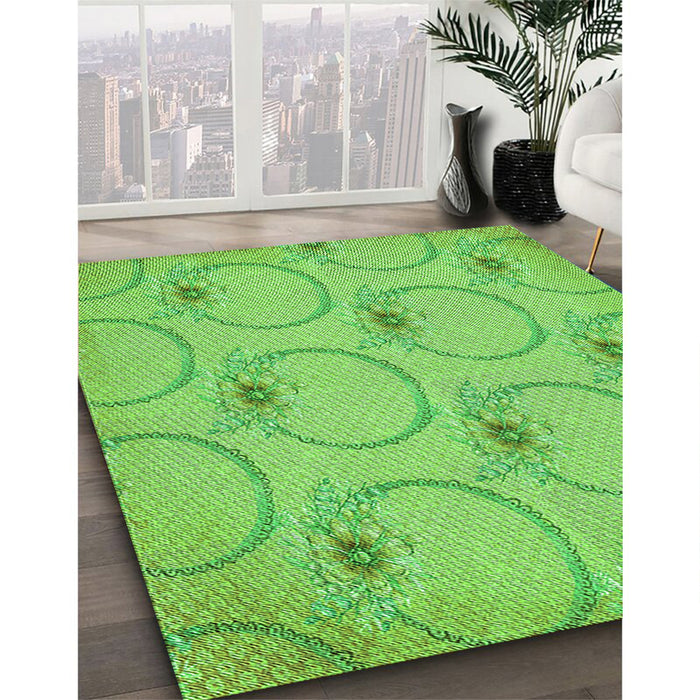 Patterned Emerald Green Rug in Family Room, pat1263grn