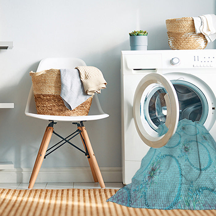 Machine Washable Transitional Macaw Blue Green Rug in a Washing Machine, wshpat1263lblu
