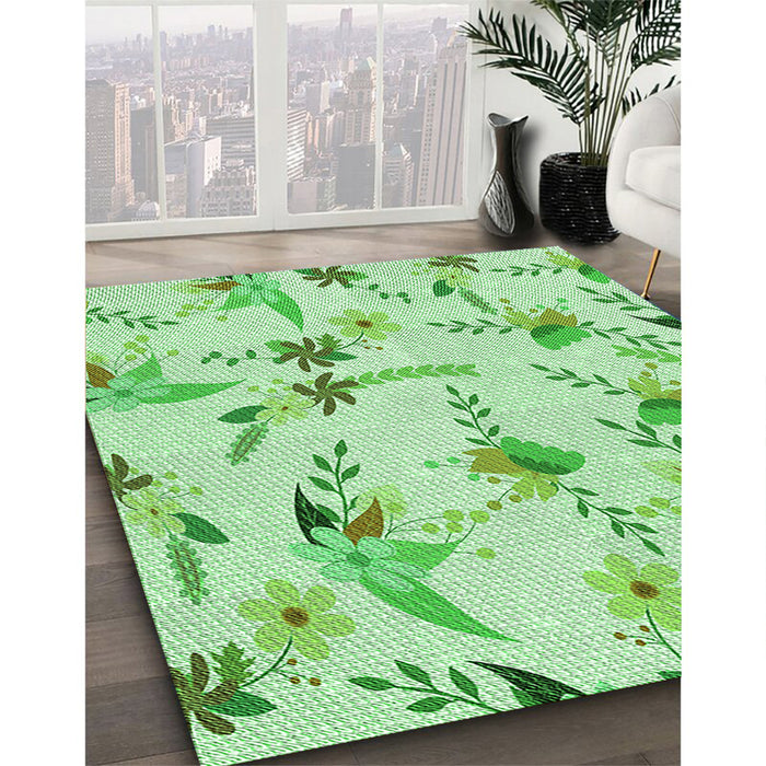 Machine Washable Transitional Light Green Rug in a Family Room, wshpat1264grn