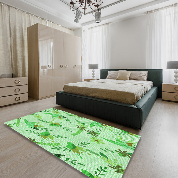 Patterned Light Green Rug in a Bedroom, pat1264grn