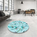 Round Patterned Electric Blue Rug in a Office, pat1264lblu