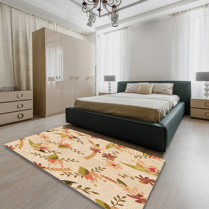 Patterned Golden Blonde Gold Rug in a Bedroom, pat1264org