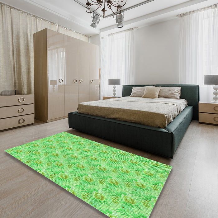 Patterned Emerald Green Rug in a Bedroom, pat1265grn
