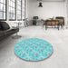 Round Patterned Macaw Blue Green Rug in a Office, pat1265lblu