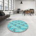 Round Patterned Macaw Blue Green Rug in a Office, pat1267lblu