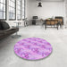 Round Patterned Blossom Pink Rug in a Office, pat1267pur