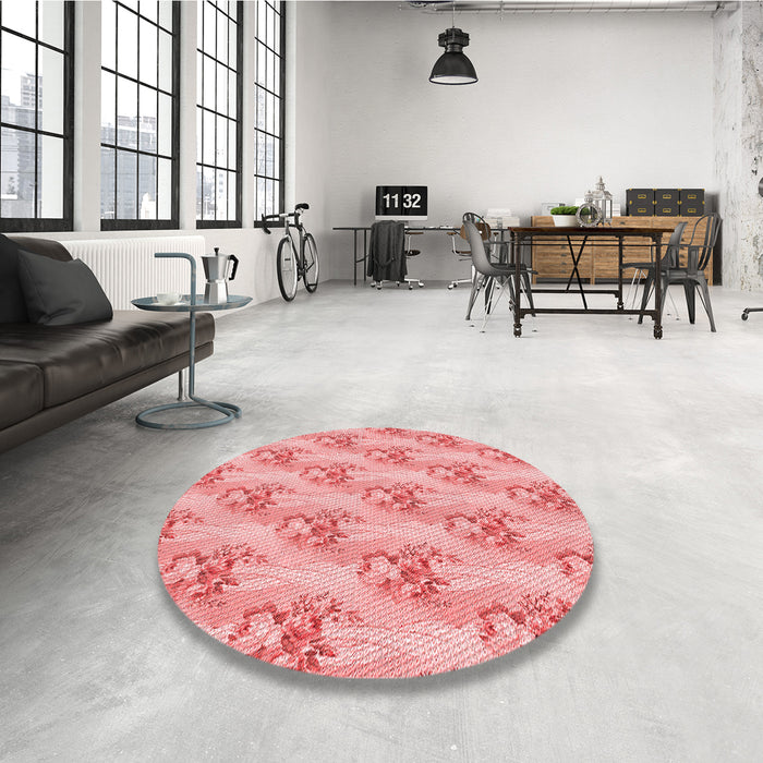 Round Patterned Pastel Pink Rug in a Office, pat1267rd