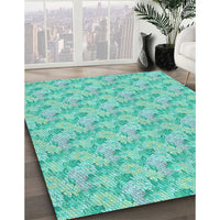 Patterned Light Sea Green Rug, pat1268lblu