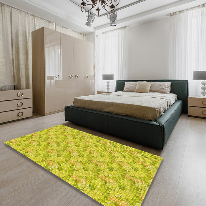 Round Machine Washable Transitional Yellow Rug in a Office, wshpat1268yw