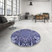 Round Patterned Blue Rug in a Office, pat127blu