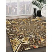 Patterned Metallic Gold Rug, pat127brn