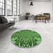 Round Patterned Deep Emerald Green Rug in a Office, pat127grn